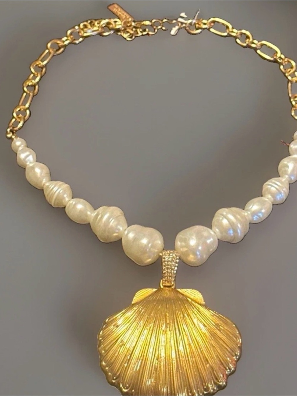 INC International Concepts White Pearl Necklace with Gold Shell Pendant